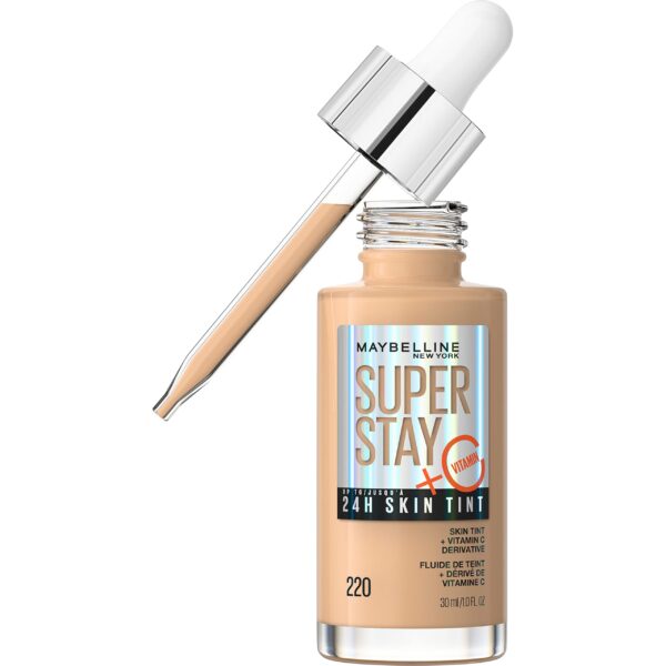 Super Stay Up to 24HR Skin Tint, Radiant Light-to-Medium Coverage Foundation, Makeup Infused With Vitamin C, 220, 1 Count