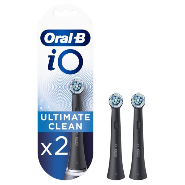 Oral-B iO Ultimate Clean Electric Toothbrush Head, Twisted & Angled Bristles for Deeper Plaque Removal, Pack of 2, Black