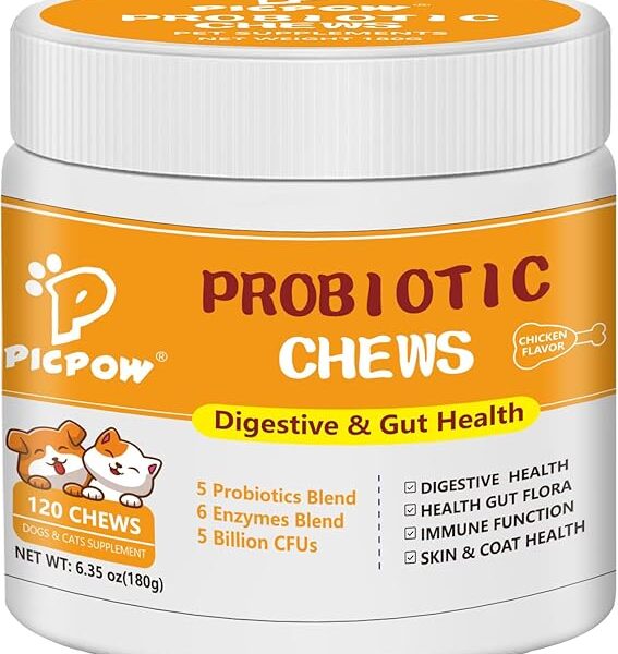 Probiotics for Dogs & Cats, with Prebiotics, Digestive Enzymes,Inulin, Pumpkin for Digestive, Gut, Skin & lmmune Health, Reduce Diarrhea & Gas, Small and Large Dog & Cats, 120 Chews