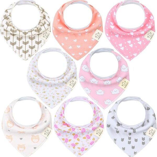 8-Pack Organic Baby Bandana Bibs for Girls - Super Absorbent (Pink Dreams)