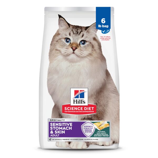 Hill's Science Diet Adult Sensitive Stomach & Skin Dry Cat Food, Pollock Meal & Barley Recipe, 6 lb. Bag (Updated Formula)