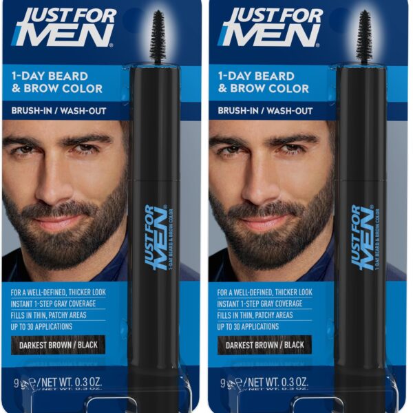 1-Day Beard & Brow Color, Temporary Color for_Beard and Eyebrows, For_a Fuller, Well-Defined Look, Up to 30 Applications, Darkest Brown/Black (Pack of 2)