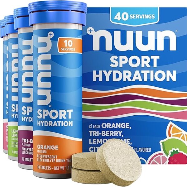 Nuun Sport Electrolyte Tablets with Magnesium, Calcium, Potassium, Chloride & Sodium, Gluten Free & Vegan, Mixed Flavors, 4 Pack (40 Servings Total)