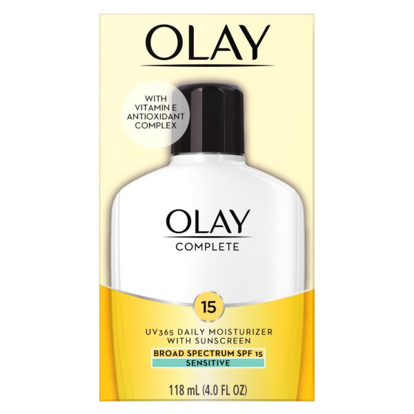 Face Moisturizer by Olay Complete All Day Moisturizer with Sunscreen, Broad Spectrum with SPF 15, Sensitive, 4 fl oz.
