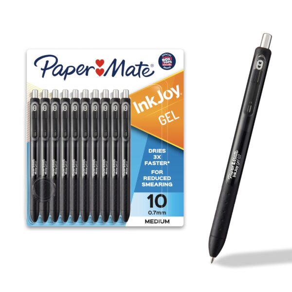 InkJoy Gel Pens, Black, Medium Point (0.7mm), Comfort Grip, 10 Count - Fast Drying Ink, Smooth Writing, Office Supplies