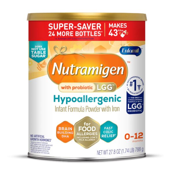 Enfamil Nutramigen Hypoallergenic Baby Formula with Iron, Lactose Free, Colic Relief from Cow's Milk Allergy Starts in 24 Hours, Brain Building DHA, Probiotic LGG for Immune Support, 27.8 Oz Can