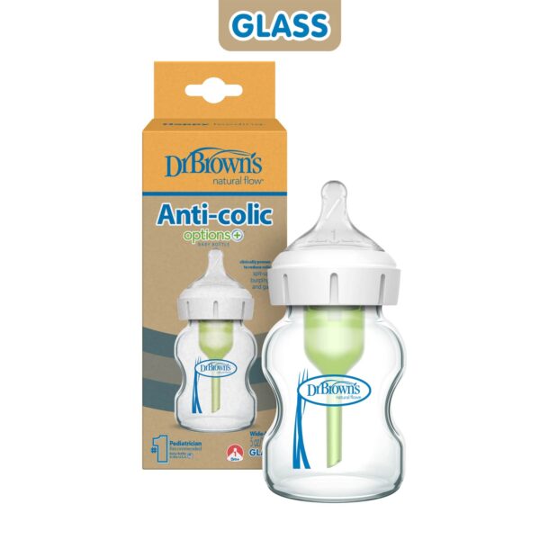 Dr Browns Glass Feeding Bottle Wide Neck Options+ Anti Colic 5Oz 150Ml